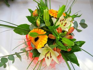 Preview wallpaper gerberas, lilies, flowers, bouquet, decoration