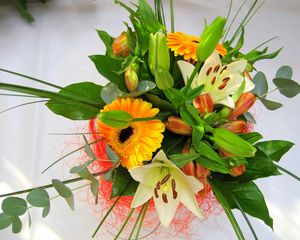 Preview wallpaper gerberas, lilies, flowers, bouquet, decoration