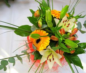 Preview wallpaper gerberas, lilies, flowers, bouquet, decoration