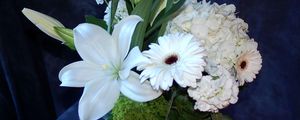 Preview wallpaper gerberas, lilies, hydrangeas, flowers, bouquet, white