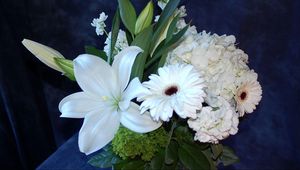 Preview wallpaper gerberas, lilies, hydrangeas, flowers, bouquet, white