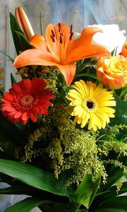 Preview wallpaper gerberas, lilies, roses, flowers, bouquets, composition, picture