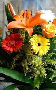 Preview wallpaper gerberas, lilies, roses, flowers, bouquets, composition, picture