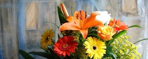 Preview wallpaper gerberas, lilies, roses, flowers, bouquets, composition, picture