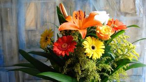 Preview wallpaper gerberas, lilies, roses, flowers, bouquets, composition, picture