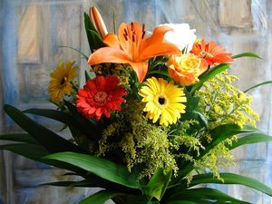 Preview wallpaper gerberas, lilies, roses, flowers, bouquets, composition, picture