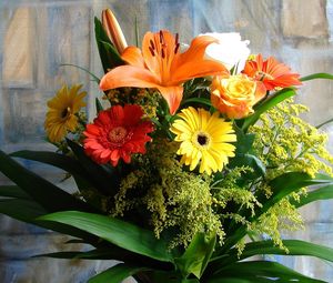 Preview wallpaper gerberas, lilies, roses, flowers, bouquets, composition, picture