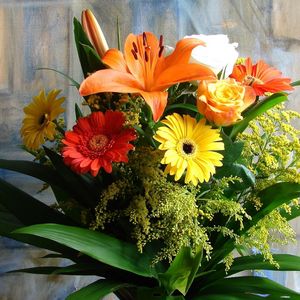 Preview wallpaper gerberas, lilies, roses, flowers, bouquets, composition, picture