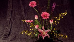 Preview wallpaper gerberas, tulips, flowers, song, lily, ikebana