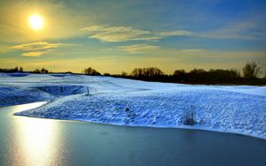 Preview wallpaper germany, ediger-eller, lake, sun, light, snow, winter