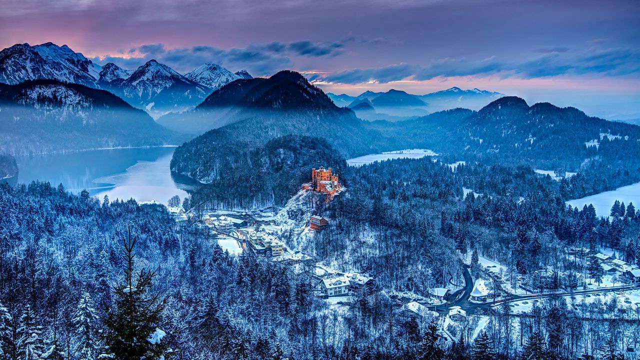 Wallpaper germany, hohenschwangau castle, southern bavaria, mountains, winter
