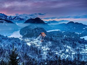 Preview wallpaper germany, hohenschwangau castle, southern bavaria, mountains, winter