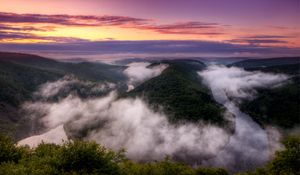 Preview wallpaper germany, river, loop, bend, fog, evening, decline