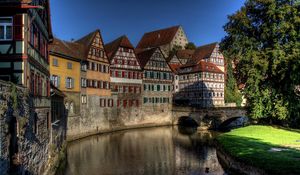 Preview wallpaper germany, schwabisch hall, river, buildings, trees