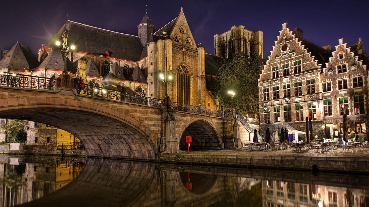 Wallpaper ghent, flanders, belgium, bridge, evening