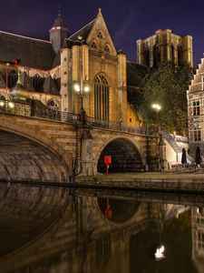 Preview wallpaper ghent, flanders, belgium, bridge, evening