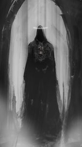 Preview wallpaper ghost, cloak, halo, arch, art, black and white, scary