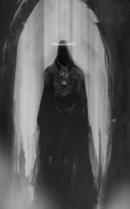 Preview wallpaper ghost, cloak, halo, arch, art, black and white, scary