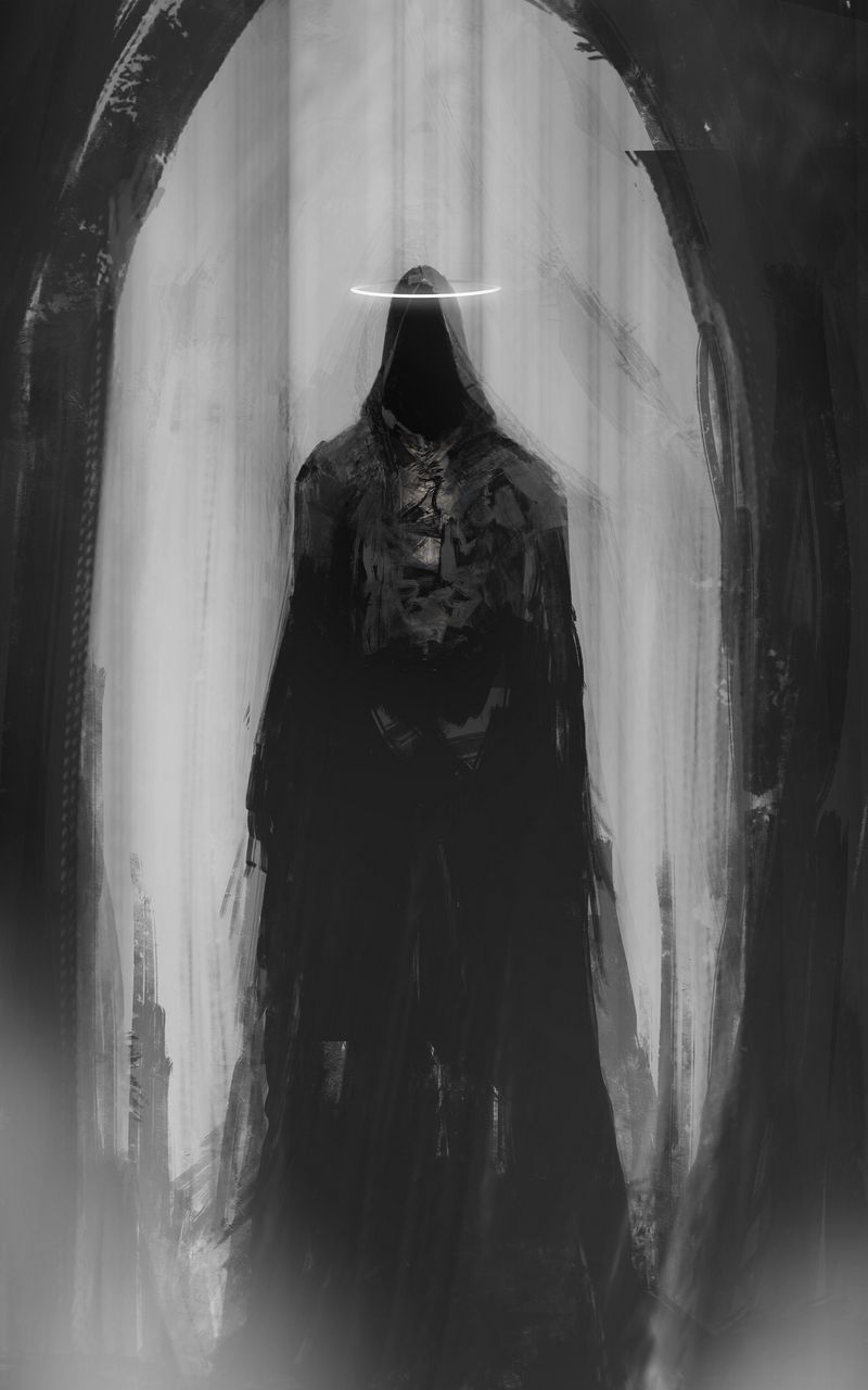 Download wallpaper 800x1280 ghost, cloak, halo, arch, art, black and white,  scary samsung galaxy note gt-n7000, meizu mx2 hd background