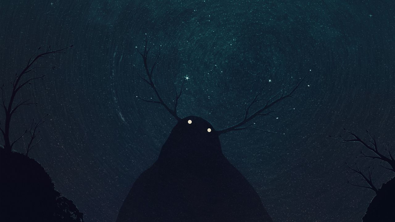 Wallpaper ghost, monster, silhouette, horns, starry sky, art