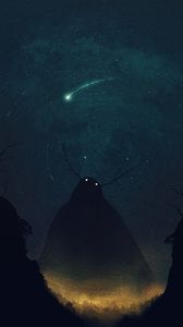 Preview wallpaper ghost, monster, silhouette, horns, starry sky, art