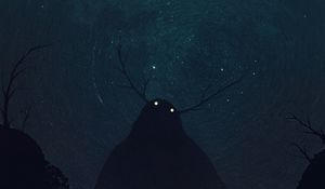 Preview wallpaper ghost, monster, silhouette, horns, starry sky, art
