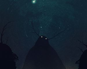 Preview wallpaper ghost, monster, silhouette, horns, starry sky, art