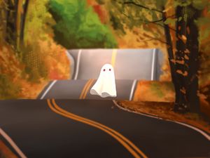 Preview wallpaper ghost, road, trees, art