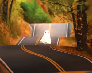 Preview wallpaper ghost, road, trees, art