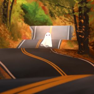 Preview wallpaper ghost, road, trees, art