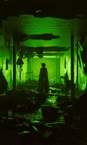 Preview wallpaper ghost, silhouette, cloak, corridor, green