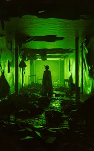 Preview wallpaper ghost, silhouette, cloak, corridor, green