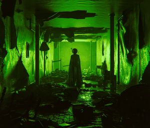 Preview wallpaper ghost, silhouette, cloak, corridor, green