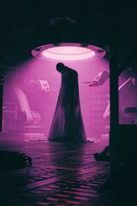 Preview wallpaper ghost, silhouette, cloak, light, purple