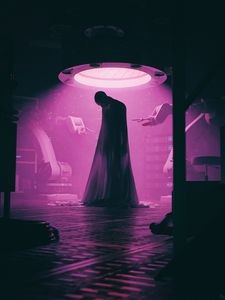 Preview wallpaper ghost, silhouette, cloak, light, purple