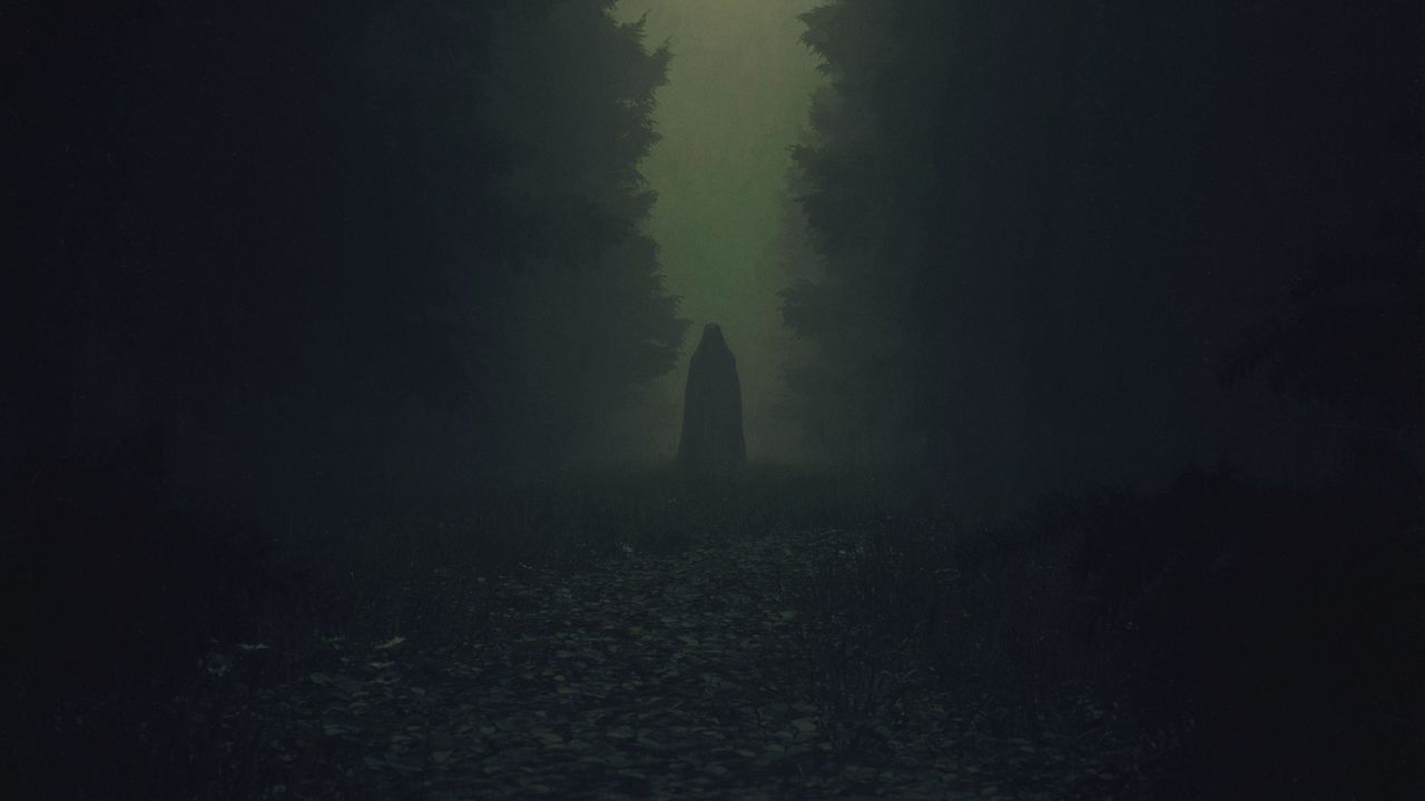 Wallpaper ghost, silhouette, cloak, forest, trees, dark
