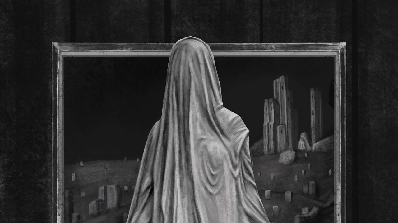 Wallpaper ghost, silhouette, frame, gray, art