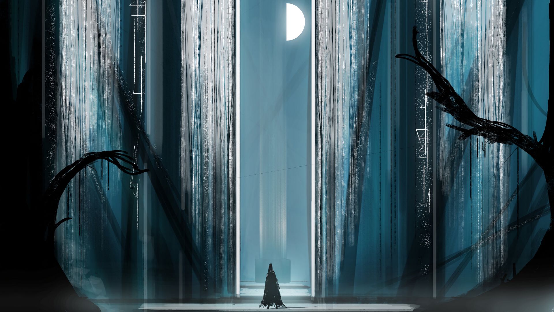 Download wallpaper 1920x1080 ghost, silhouette, gate, moon, art full hd ...