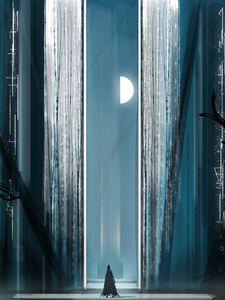 Preview wallpaper ghost, silhouette, gate, moon, art