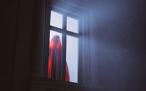 Preview wallpaper ghost, window, silhouette, fabric, folds, light, rays