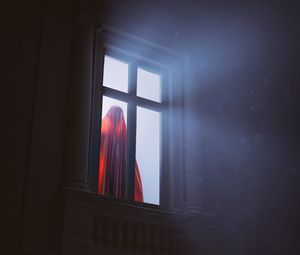 Preview wallpaper ghost, window, silhouette, fabric, folds, light, rays