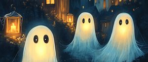 Preview wallpaper ghosts, house, lantern, art, night