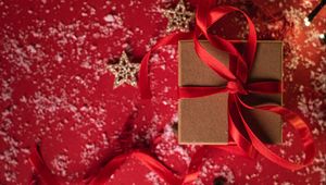 Preview wallpaper gift, box, ribbon, stars, snow, holiday
