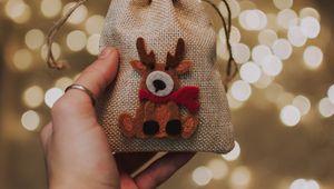 Preview wallpaper gift, new year, christmas, deer, hand