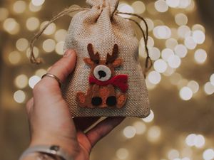 Preview wallpaper gift, new year, christmas, deer, hand