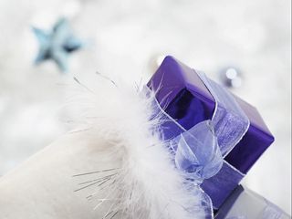 320x240 Wallpaper gift, ribbon, feathers, holiday