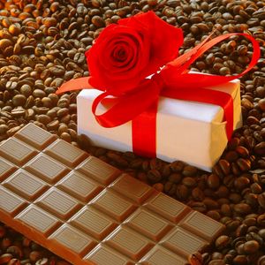 Preview wallpaper gift, ribbon, rose, chocolate, coffee, corn, candle, romantic, holiday