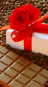 Preview wallpaper gift, ribbon, rose, chocolate, coffee, corn, candle, romantic, holiday