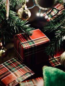 Preview wallpaper gifts, boxes, garlands, decorations, tree, christmas, new year