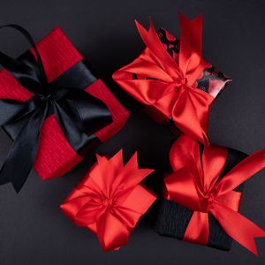 Preview wallpaper gifts, boxes, ribbons, red, black
